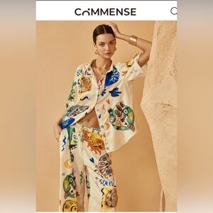 Commense Satin Graffiti Lapel Pants